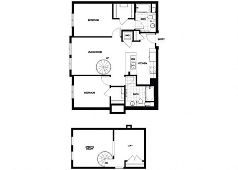 Floor plan for 2 beds, 2 baths, 1159 sqft